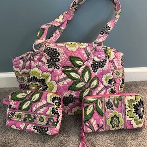 Vera Bradley pink 3 piece set: tote, cosmetic bag, wallet